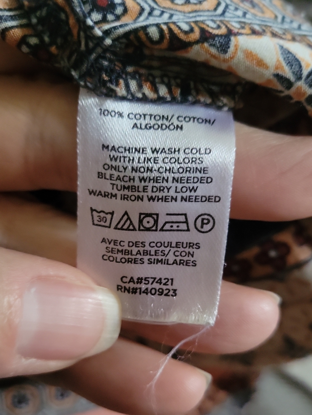LOFT Navy Blue, Orange & Cream Patterned Peasant Blouse - Picture 7 of 7